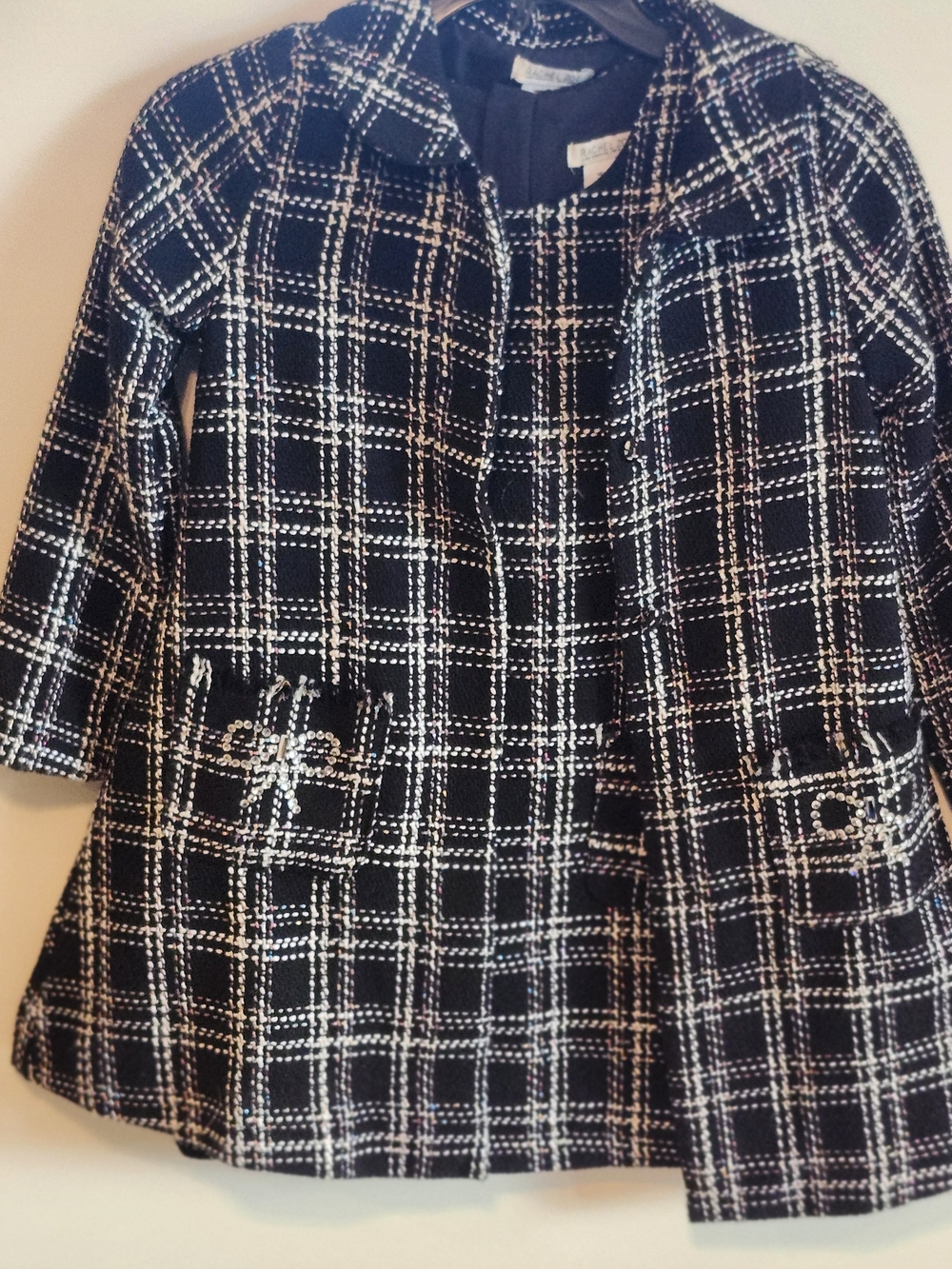 Rachel Zoe Black and White Plaid Girls Pea Coat With Sleeveless Dress